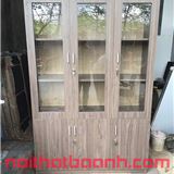 Tủ hồ sơ 3 buồng cánh kính gỗ màu vân tối giá rẻ