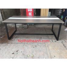 Bàn họp 1m x 2m chân sắt sơn tĩnh điện mặt bàn ghép 3 mảnh màu vân tối