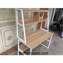  Bàn liền giá sách khung sắt trắng